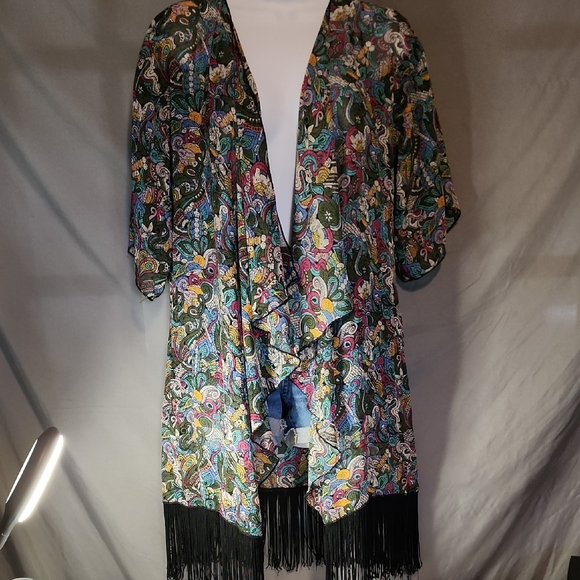 LuLaRoe Colorful Paisley Kimono with Black Trim - Picture 1 of 7